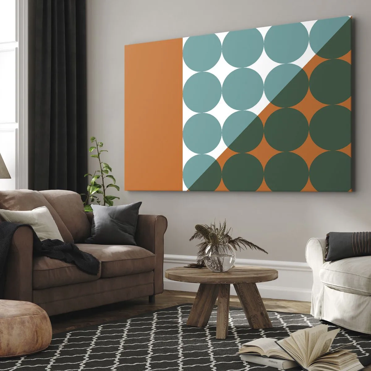 Schilderen op canvas - Geometrische patronen in contrasterende kleuren - 70x50cm - Omhoog en diagonaal - Moderne wanddecoratie voor woonkamer en slaapkamer ARTTOR