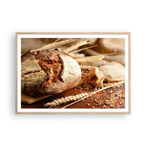 Een poster in een licht eiken lijst - Smakelijk, geurig, knapperig - 100x70 cm