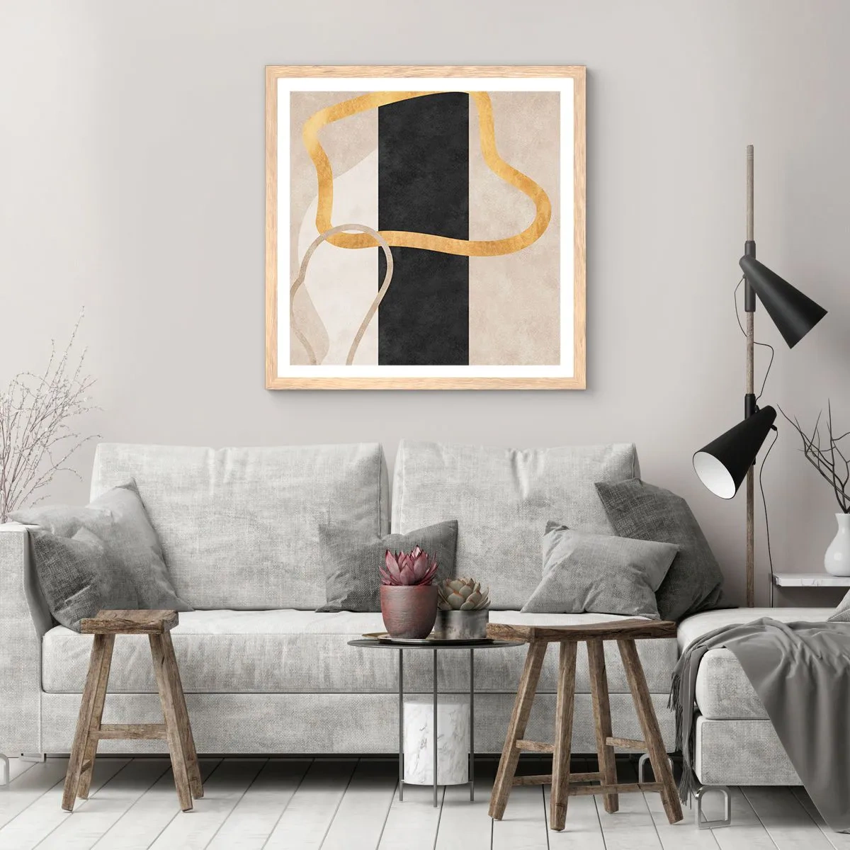 Een poster in een licht eiken lijst - Verwarde vormen - 50x50 cm