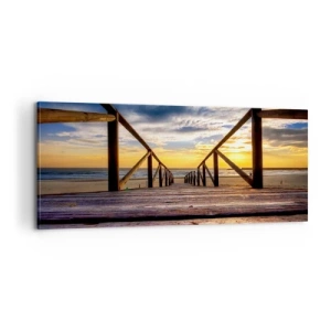 Schilderen op canvas - Rechtstreeks naar het rustige strand bij zonsondergang - 100x40 cm