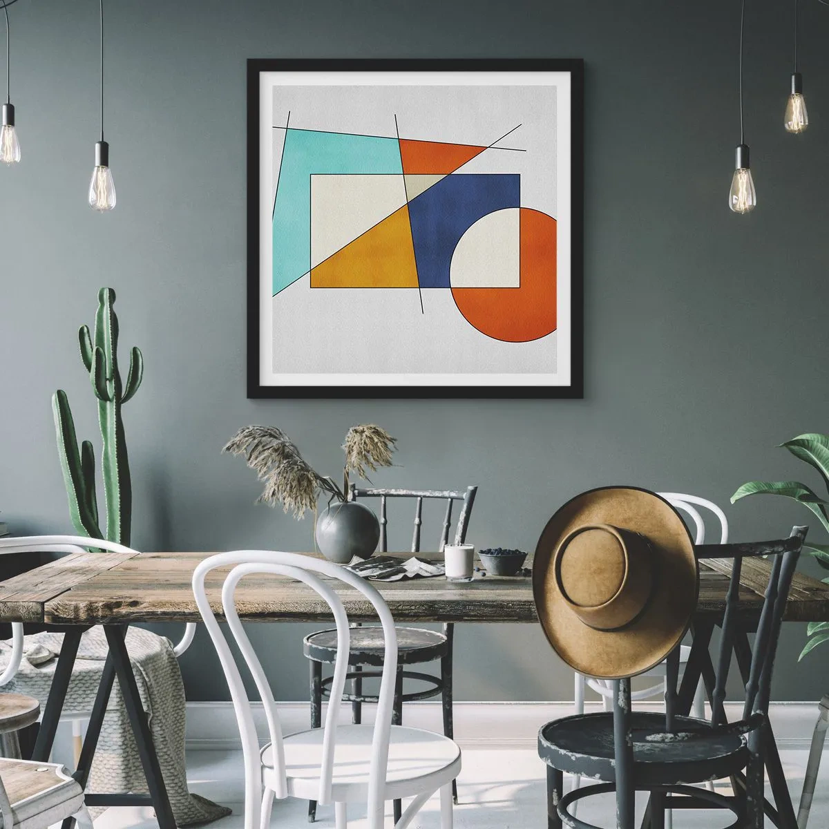 Poster in een zwarte lijst - Abstractie: modernistisch plezier - 40x40 cm