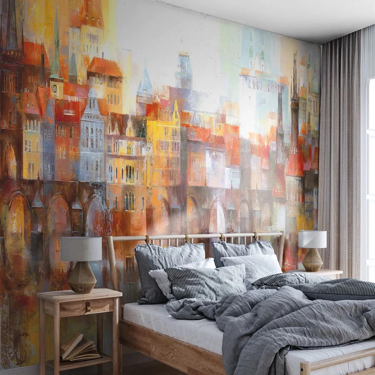 Fotobehang Premium Canvas - Ook onder de brug is het mooi - Stad, Praag, Architectuur - 500x350 cm