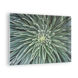 Schilderen op glas - Symmetrische rozet van groene bladeren in macrofotografie - 70x50cm - Een ster is geboren - Moderne wanddecoratie voor woonkamer en slaapkamer ARTTOR