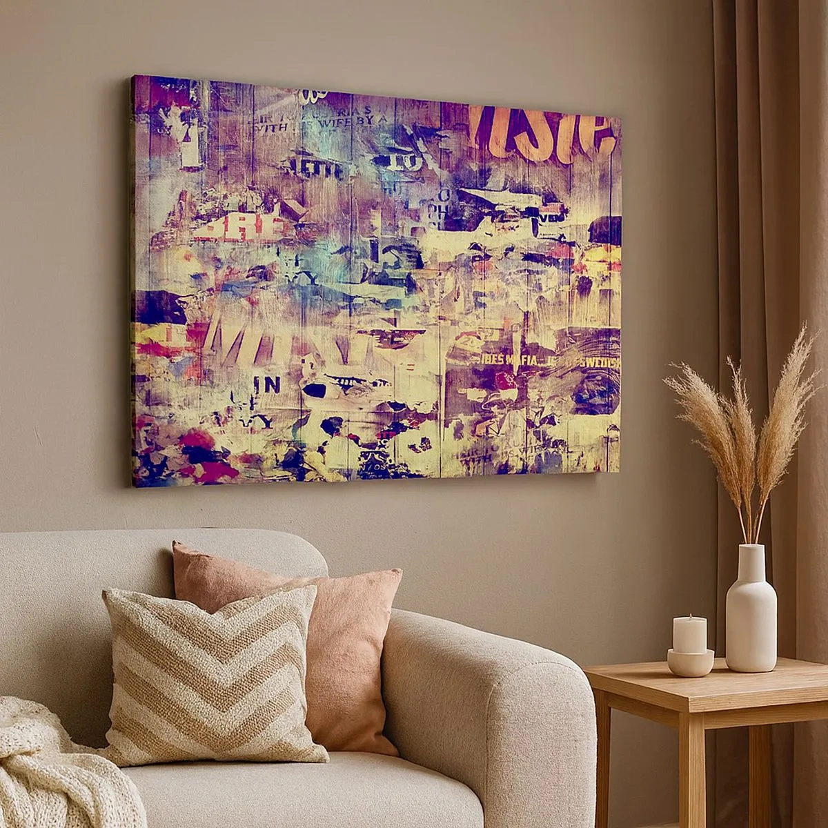 Schilderen op canvas - Kleurrijke abstracte collage met tekst en afbeeldingen - 70x50cm - En dat is alles wat er zal blijven - Moderne wanddecoratie voor woonkamer en slaapkamer ARTTOR