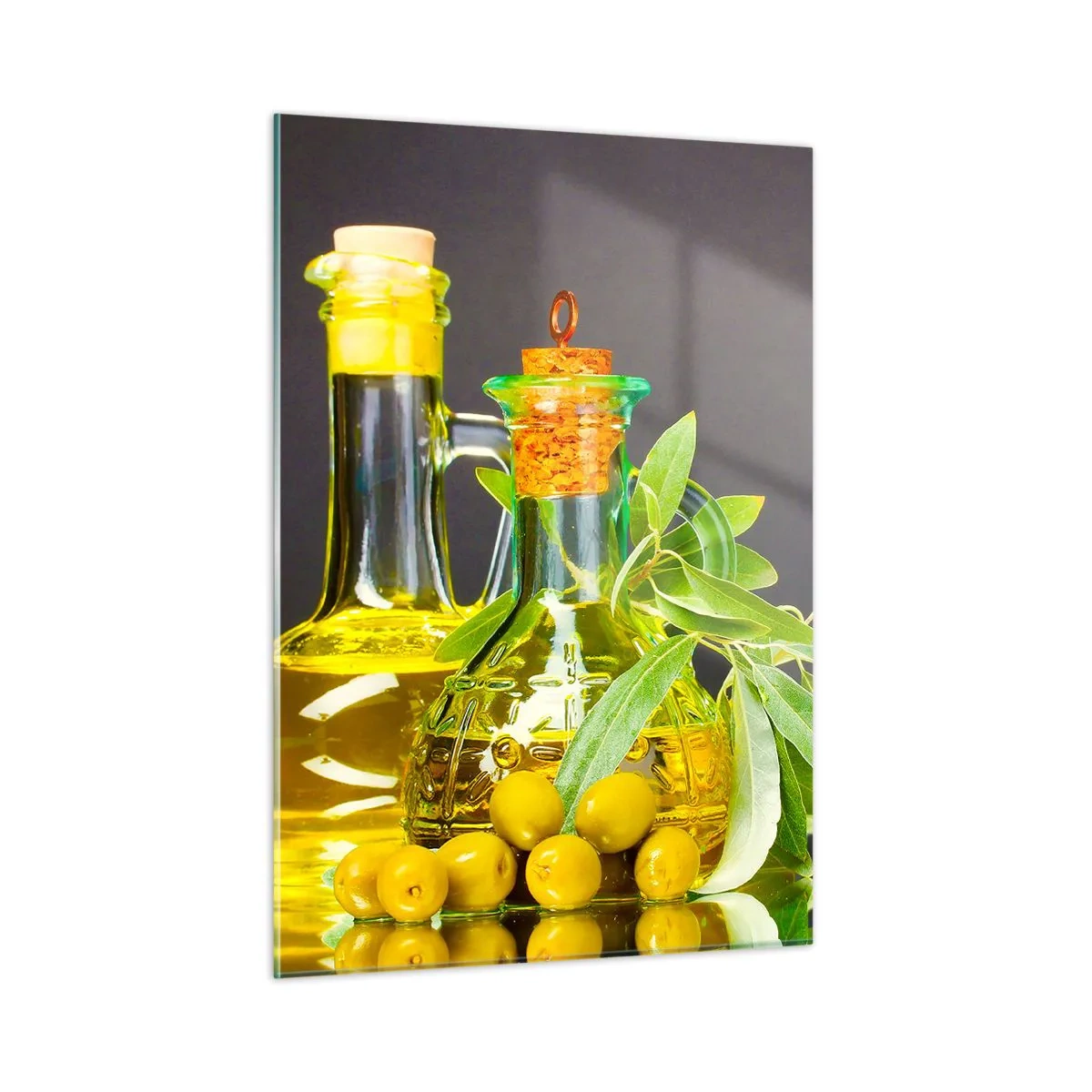 Schilderen op glas - Stilleven met olijven en olijfolie - 50x70 cm