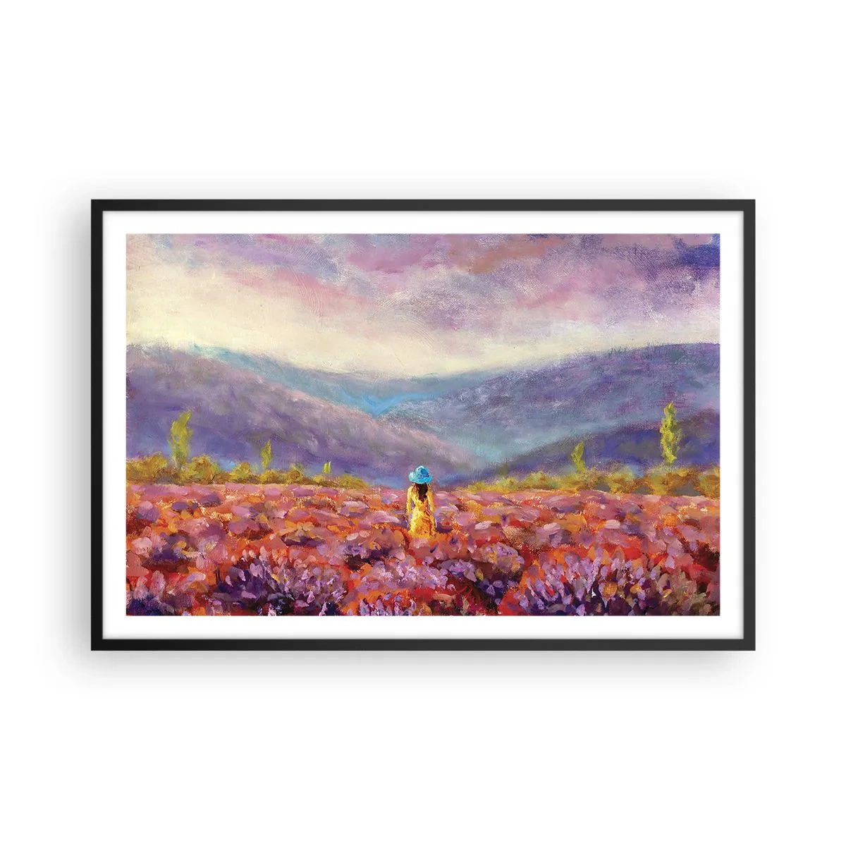 Poster in een zwarte lijst - In een lavendelwereld - 91x61 cm