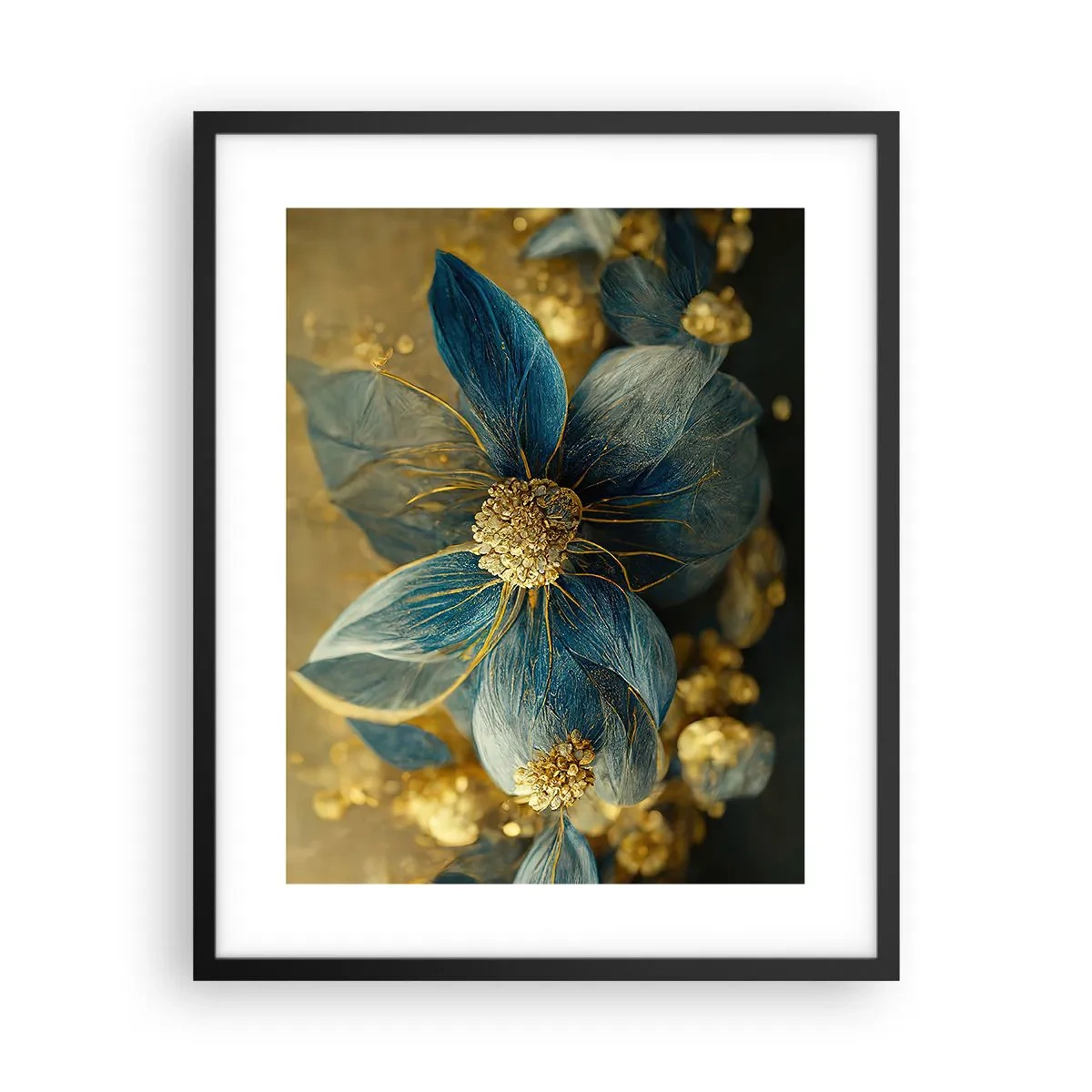 Poster in een zwarte lijst - Bloei met goud - 40x50 cm