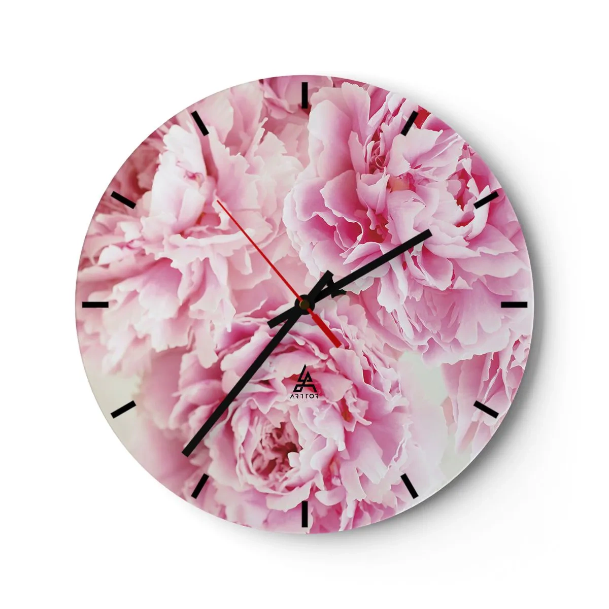 Wandklok - Klok - Roze pioenrozen op een witte achtergrond - 30x30cm - In roze glamour - Moderne wanddecoratie voor woonkamer, keuken en slaapkamer ARTTOR