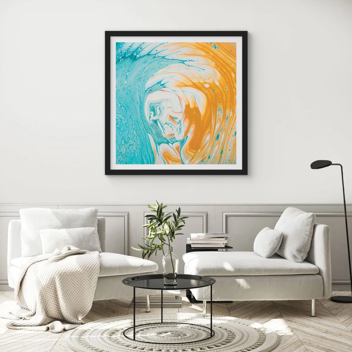 Poster in een zwarte lijst - Pastel werveling - 30x30 cm