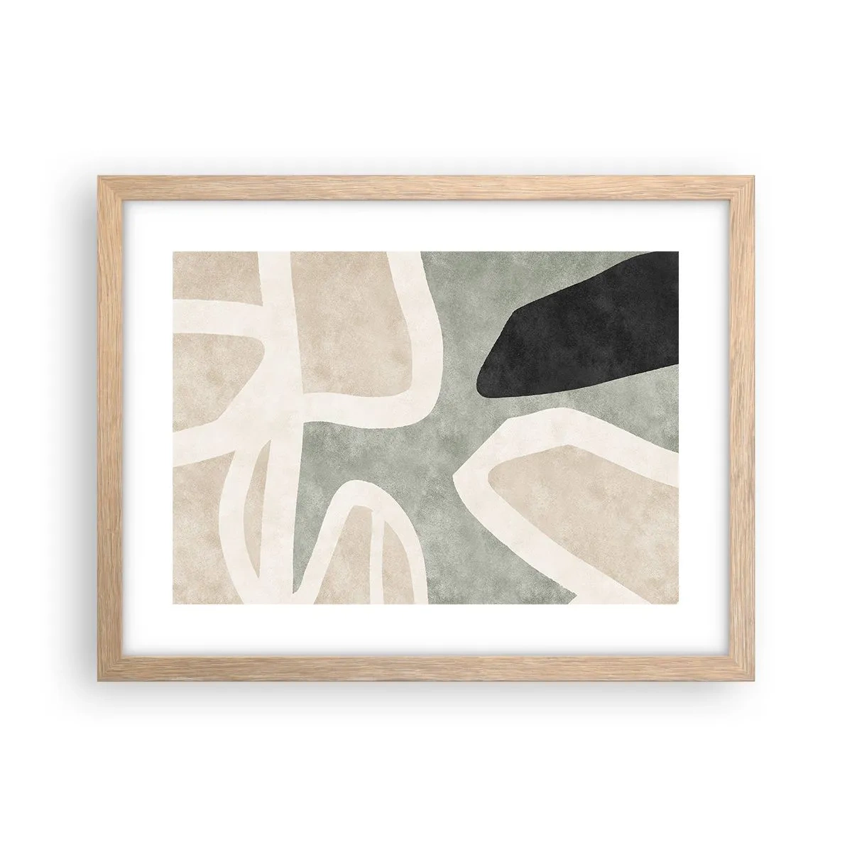 Een poster in een licht eiken lijst - Compositie met een zwart motief - 40x30 cm