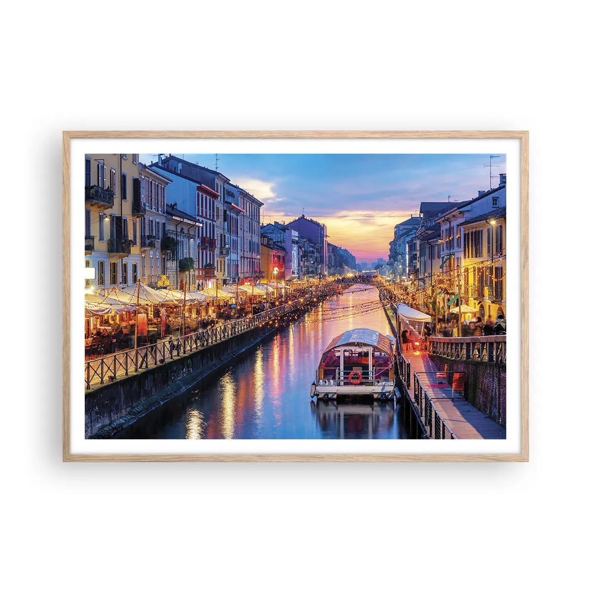 Een poster in een licht eiken lijst - Een avond vol licht en plezier - 100x70 cm