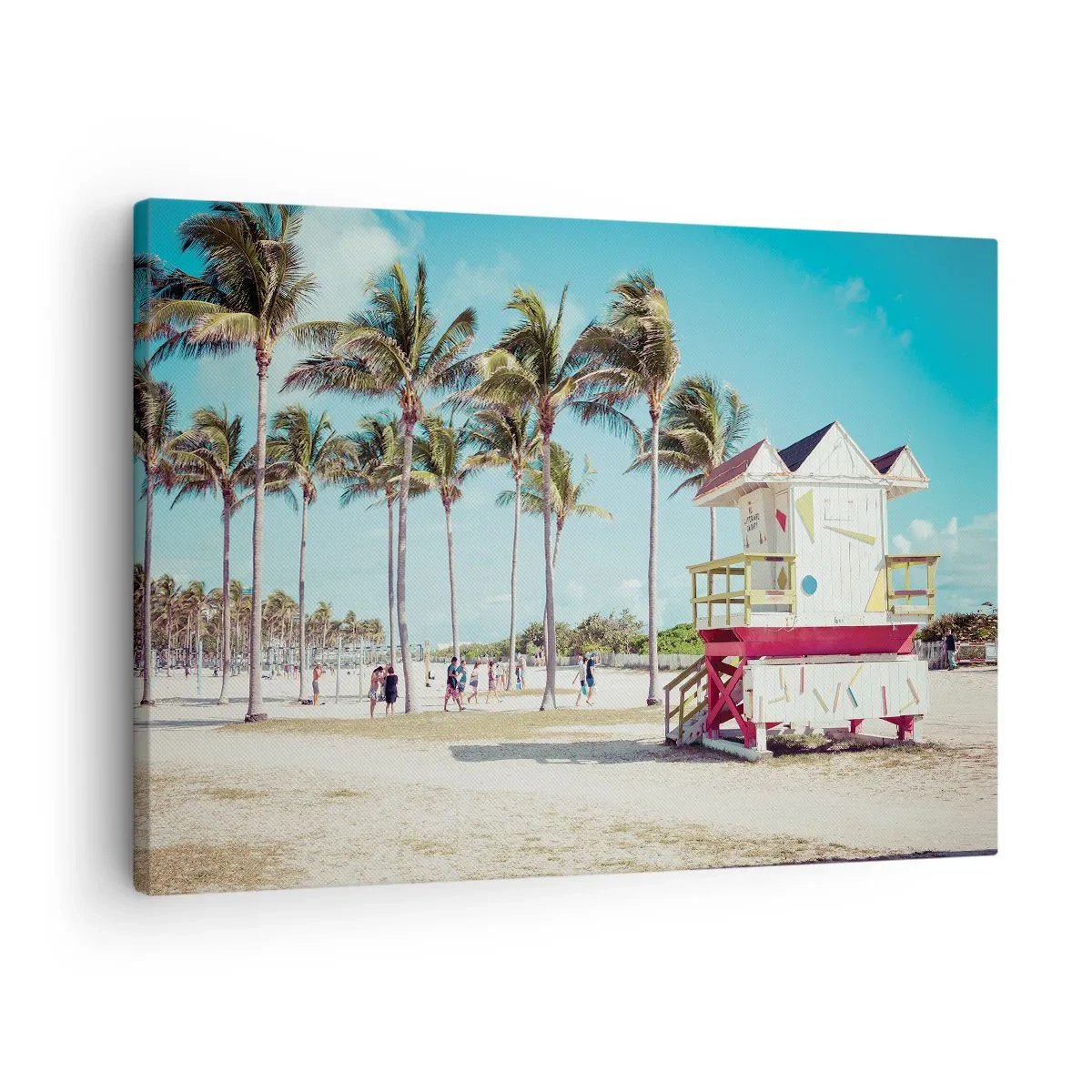 Schilderen op canvas - Een strand met palmbomen en een reddingstoren op de achtergrond - 70x50cm - Je hebt een mooie dag voor de boeg - Moderne wanddecoratie voor woonkamer en slaapkamer ARTTOR