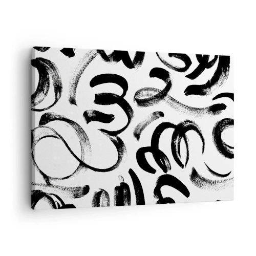 Schilderen op canvas - Zwarte abstracte penseelstreken op een witte achtergrond - 70x50cm - Zwart op wit - Moderne wanddecoratie voor woonkamer en slaapkamer ARTTOR