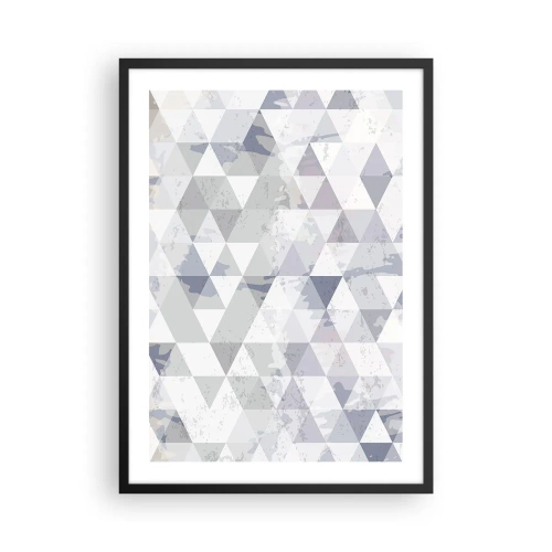 Poster in een zwarte lijst - Geometrisch patroon van driehoeken in grijstinten - 50x70cm - In ritme op drie - Moderne wanddecoratie voor woonkamer en slaapkamer ARTTOR
