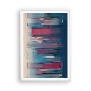 Poster in een witte lijst - Verticale compositie in blauw en rood - 70x100 cm