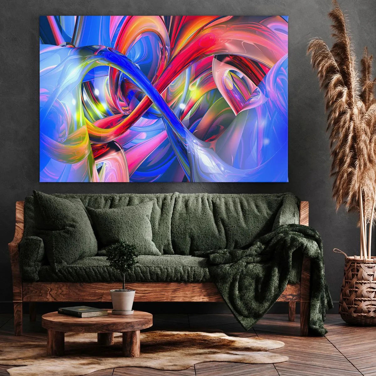 Schilderen op canvas - Abstracte, kleurrijke geometrische composities in dynamische vormen - 70x50cm - Een dans van kleuren - Moderne wanddecoratie voor woonkamer en slaapkamer ARTTOR