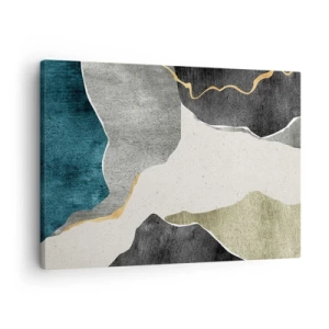 Schilderen op canvas - Geometrische vormen in tinten grijs, groen en goud - 70x50cm - Mozaïekcompositie met gouddraad - Moderne wanddecoratie voor woonkamer en slaapkamer ARTTOR