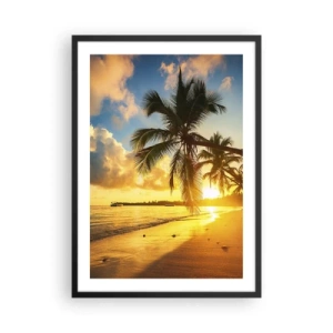 Poster in een zwarte lijst - Tropisch strand bij zonsondergang met palmbomen - 50x70cm - Caribische droom - Moderne wanddecoratie voor woonkamer en slaapkamer ARTTOR