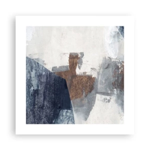 Poster - Blauwe en bruine vormen - 40x40 cm