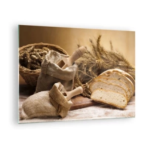 Schilderen op glas - Brood, meel en korenaren in rustieke stijl - 70x50cm - Alsof met mes gesneden! - Moderne wanddecoratie voor woonkamer en slaapkamer ARTTOR