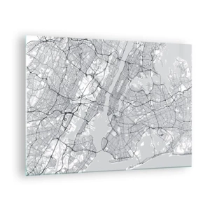 Schilderen op glas - Een kaart van de straten en wijken van grote steden in monochrome vorm - 70x50cm - De anatomie van een metropool - Moderne wanddecoratie voor woonkamer en slaapkamer ARTTOR