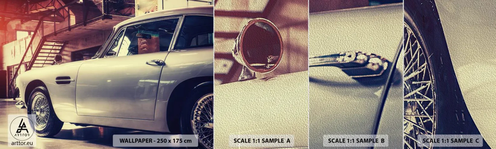 Fotobehang Monster Premium Sand - De klassiekers worden niet oud - Auto, Automobiel, Vintage - 100x30 cm