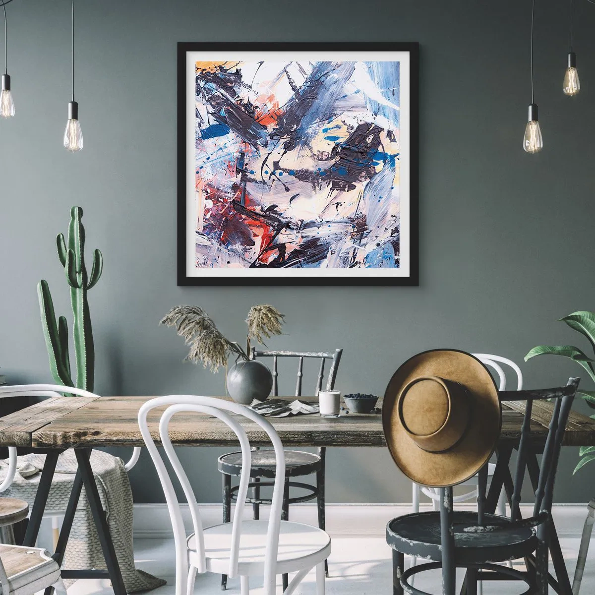 Poster in een zwarte lijst - Gekke dans van abstractie - 60x60 cm