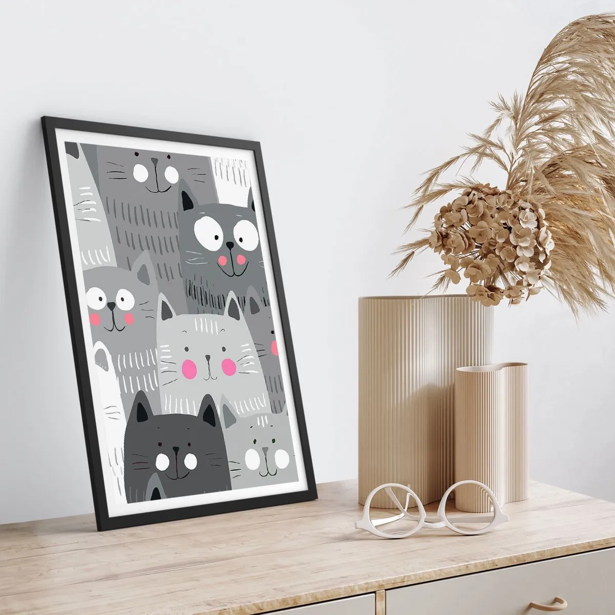 Poster in een zwarte lijst - De wereld van de kat - 70x100 cm
