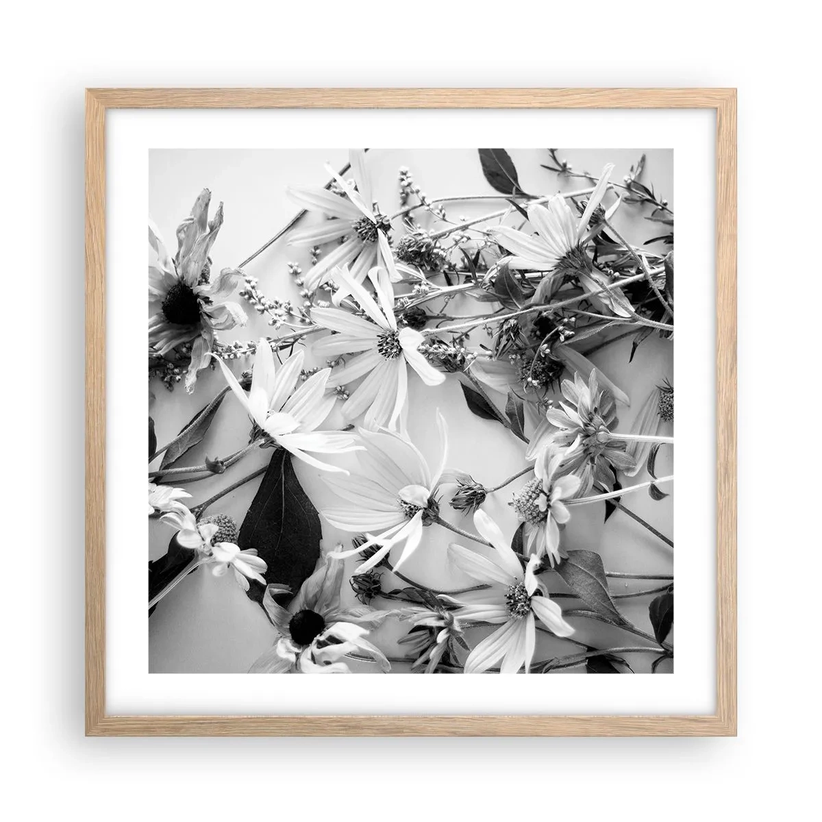 Een poster in een licht eiken lijst - Niet-boeket bloemen - 50x50 cm