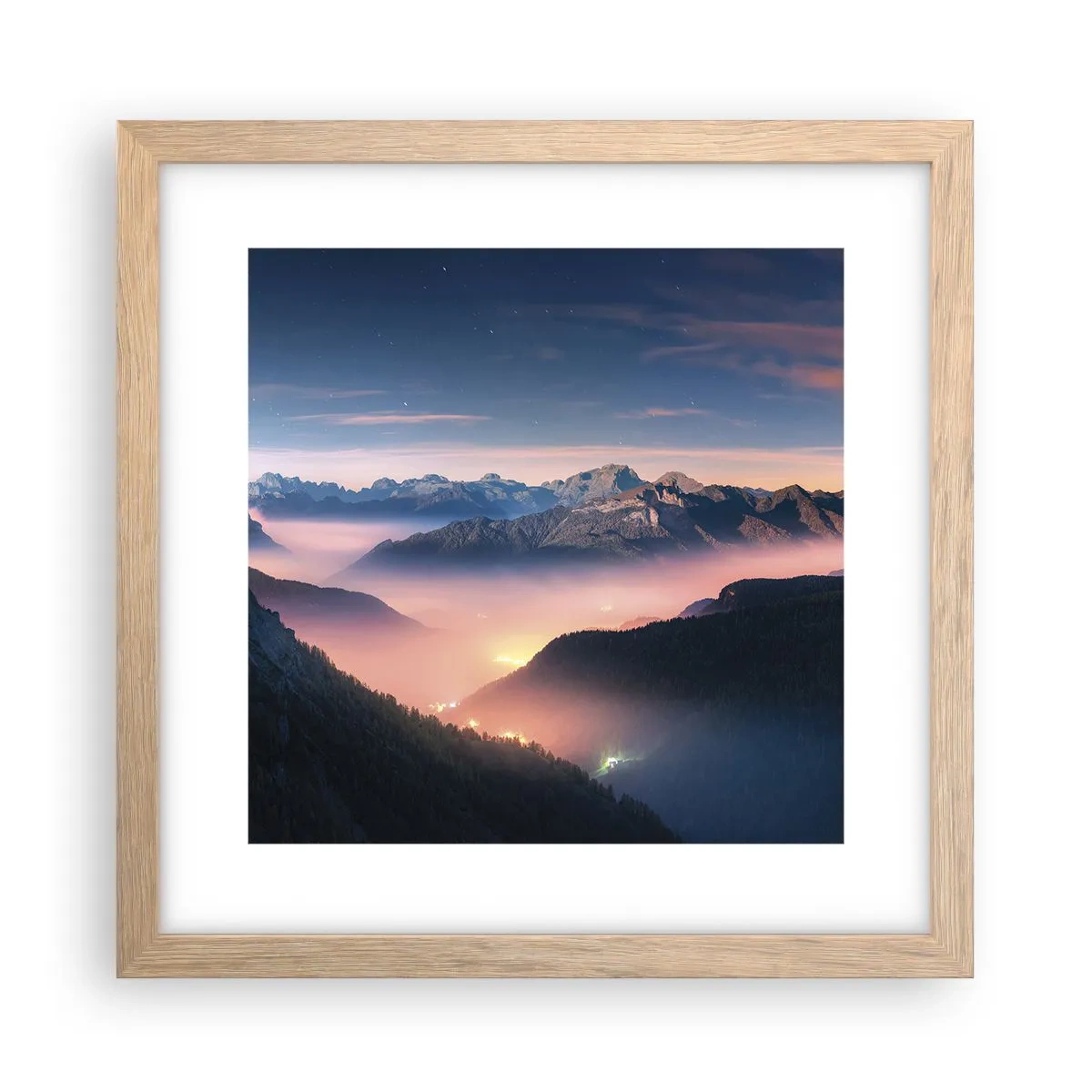 Een poster in een licht eiken lijst - Licht in de dalen - 30x30 cm