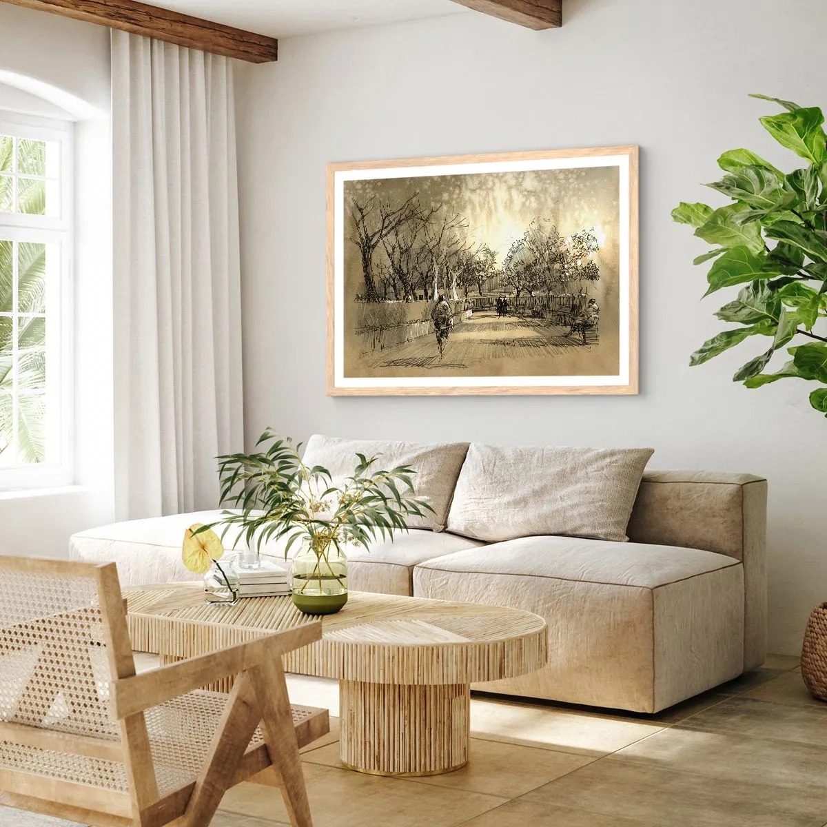 Een poster in een licht eiken lijst - Een moment gestopt met een veer - 91x61 cm