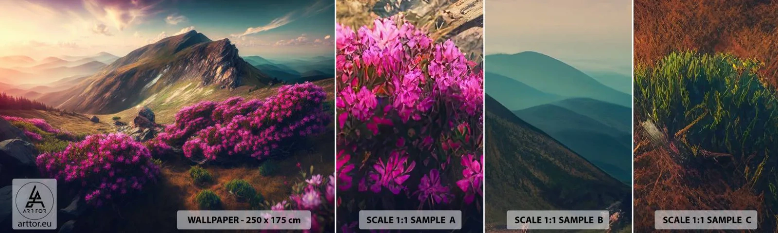 Fotobehang Staaltje Standard Eco - Zomer in de bergen - Landschap, Natuur, Bergen - 100x30 cm