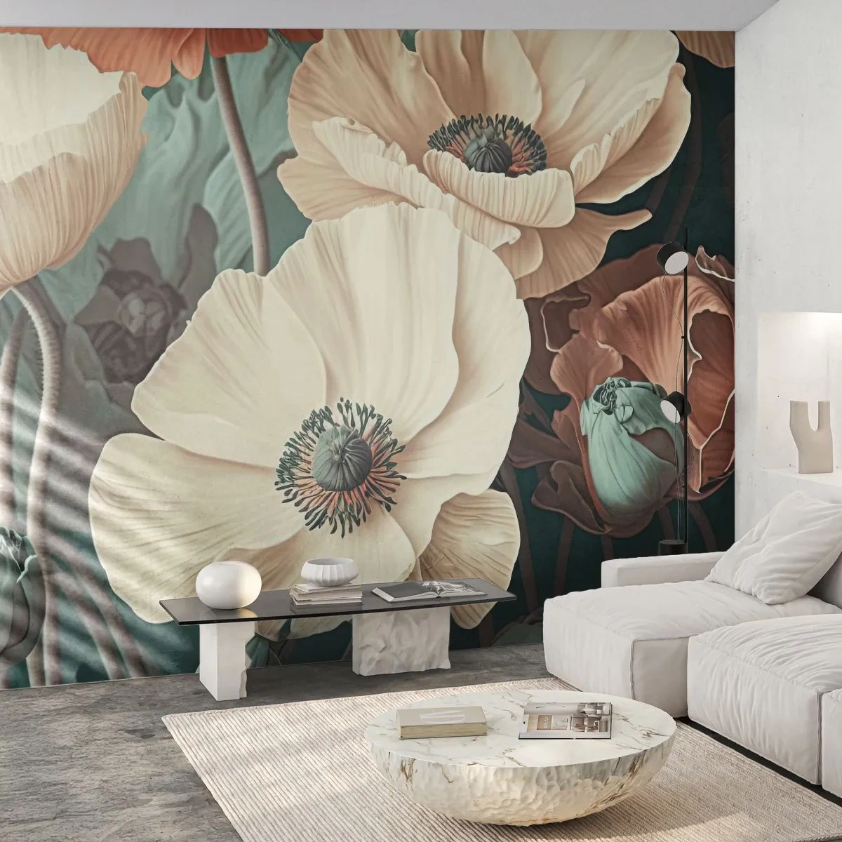 Fotobehang Standard Eco - Het gefluister van klaprozen - Bloemen, Planten, Pastel - 150x105 cm