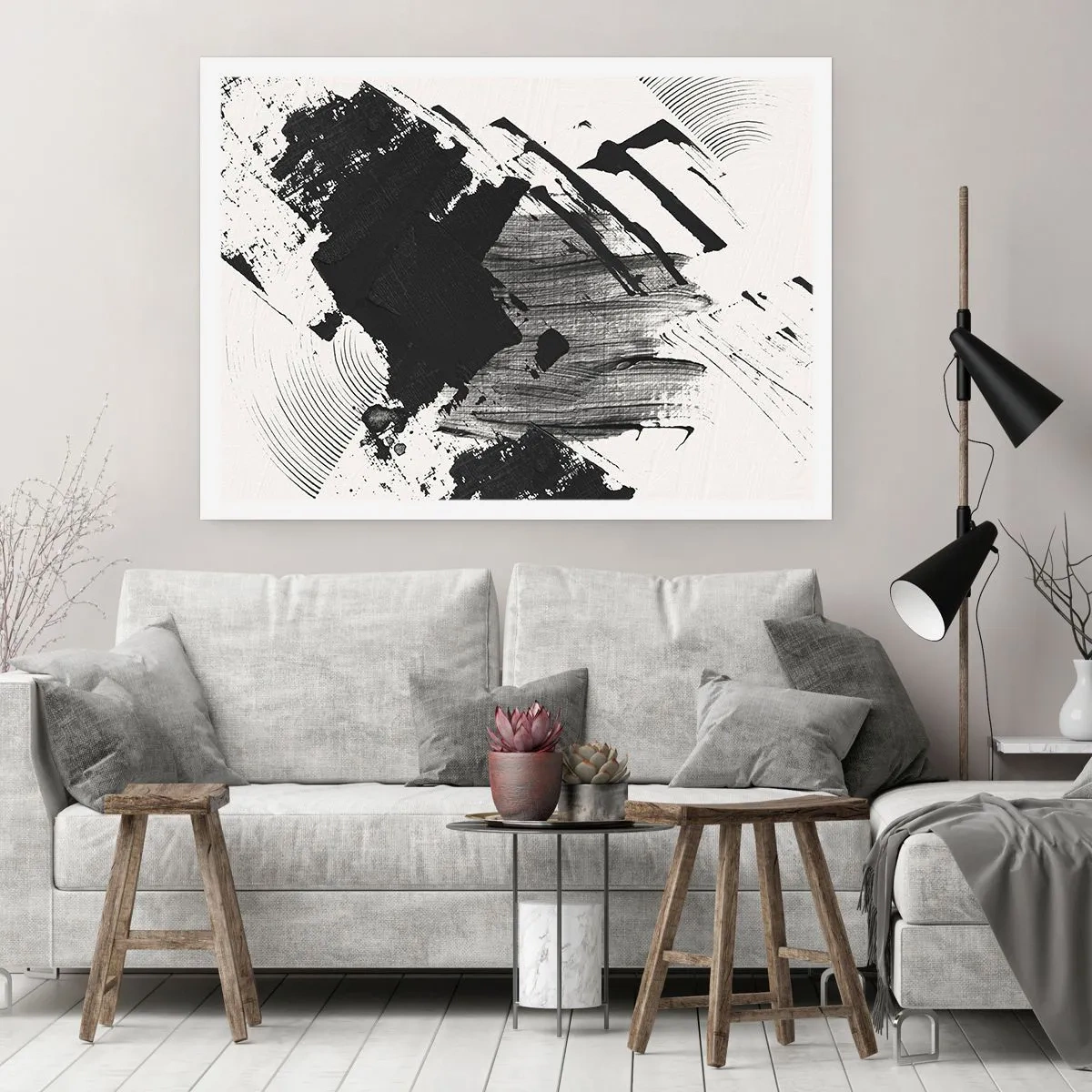Poster - Abstractie – expressie van zwart - 100x70 cm