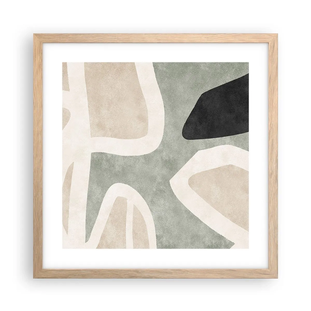 Een poster in een licht eiken lijst - Compositie met een zwart motief - 40x40 cm