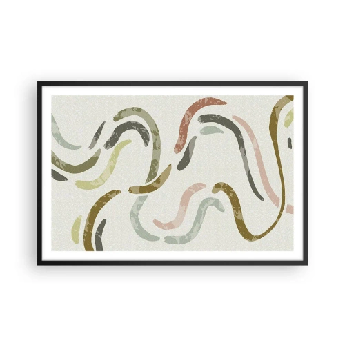 Poster in een zwarte lijst - Een vrolijke dans van abstractie - 91x61 cm