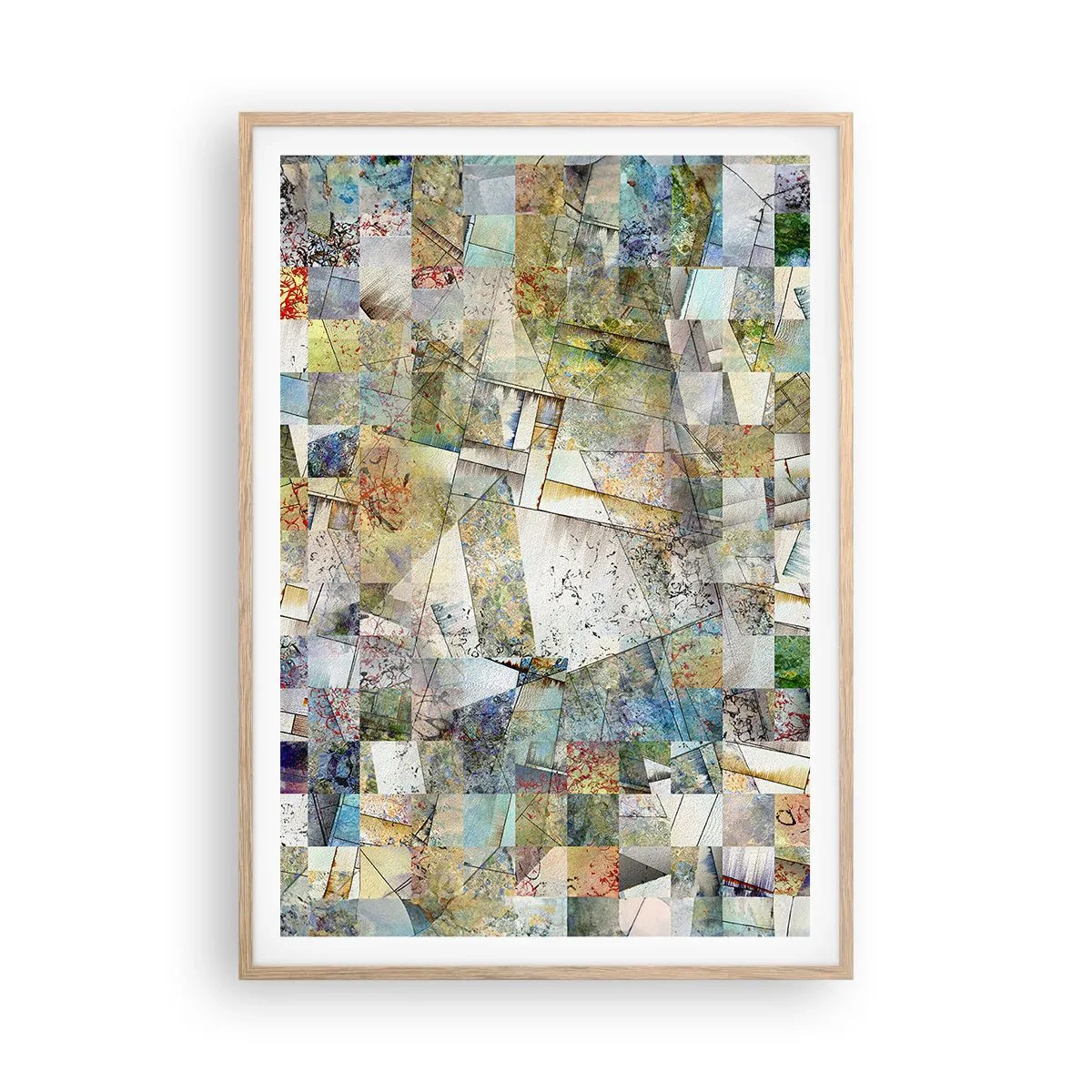 Een poster in een licht eiken lijst - Geometrische schuifeling - 70x100 cm