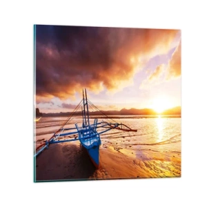 Schilderen op glas - Strek je uit op het zand na een hele dag - 30x30 cm