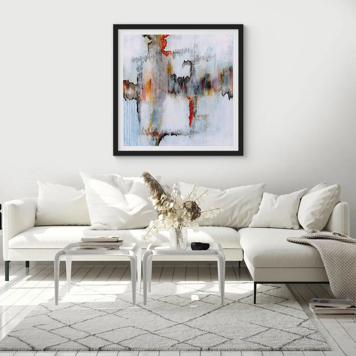 Poster in een zwarte lijst - Een stok op het water - 60x60 cm