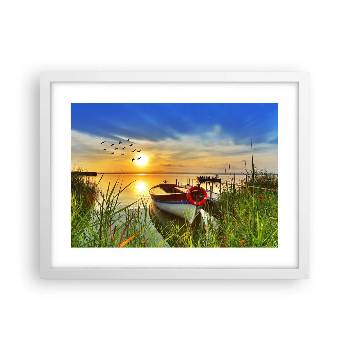 Poster in een witte lijst - De aalscholvers vliegen al weg - 40x30 cm