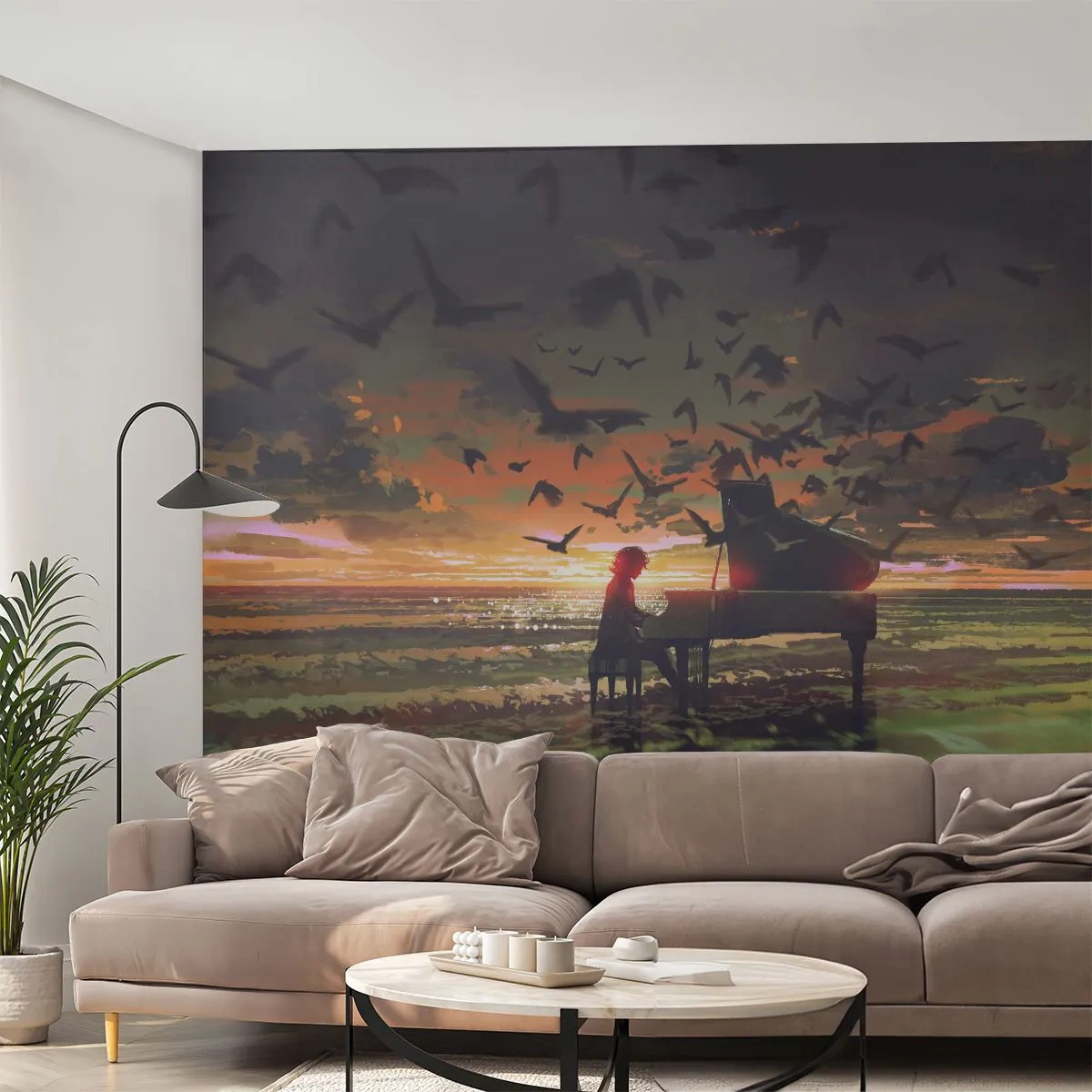 Fotobehang Premium Canvas - Concert voor piano en golven - Abstractie, Piano, Muziek - 400x280 cm