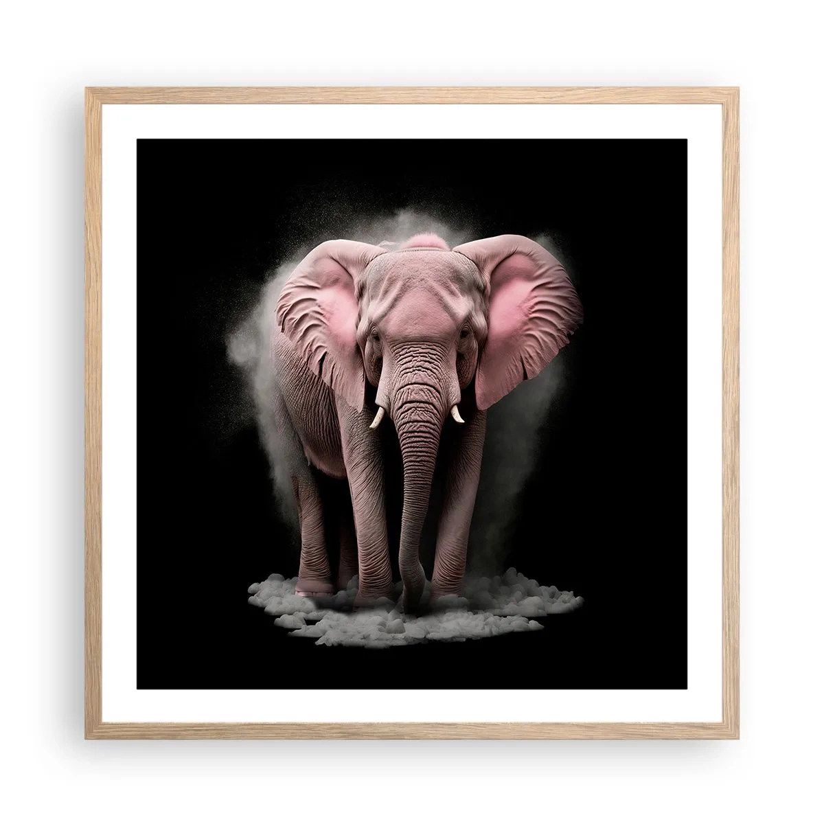 Een poster in een licht eiken lijst - Denk niet aan een roze olifant! - 60x60 cm