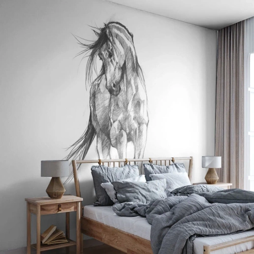 Zelfklevend Fotobehang Deluxe Sticker - In een sierlijke draf - Paard, Grafisch, Dieren - 100x70 cm