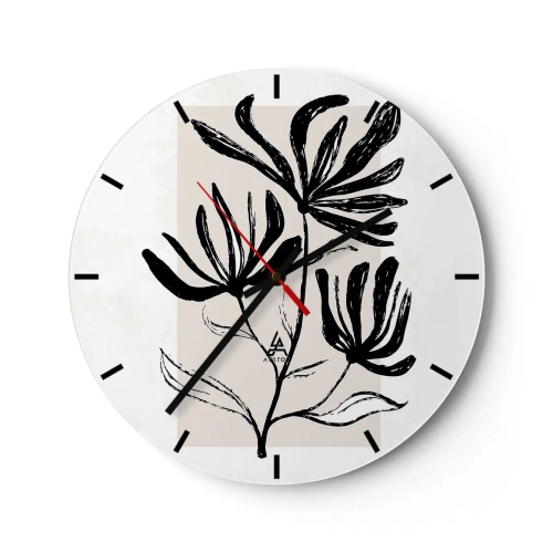 Wandklok - Klok - Een zwarte schets van een plant op een lichte achtergrond met een beige accent. - 30x30cm - Schets voor het herbarium - Moderne wanddecoratie voor woonkamer, keuken en slaapkamer ARTTOR