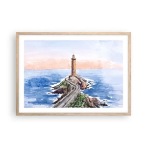 Een poster in een licht eiken lijst - Kijkend naar de zee - 70x50 cm