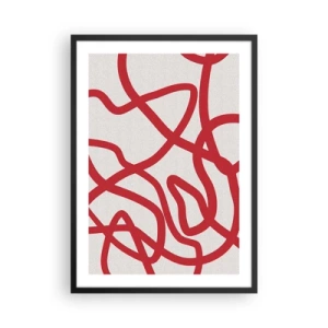 Poster in een zwarte lijst - Abstracte compositie van dynamische rode lijnen op een lichte achtergrond. - 50x70cm - Rood op wit - Moderne wanddecoratie voor woonkamer en slaapkamer ARTTOR