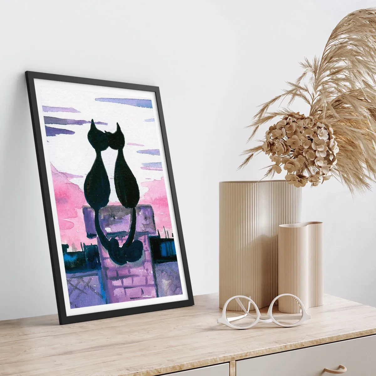 Poster in een zwarte lijst - Afspraak onder de maan - 40x50 cm