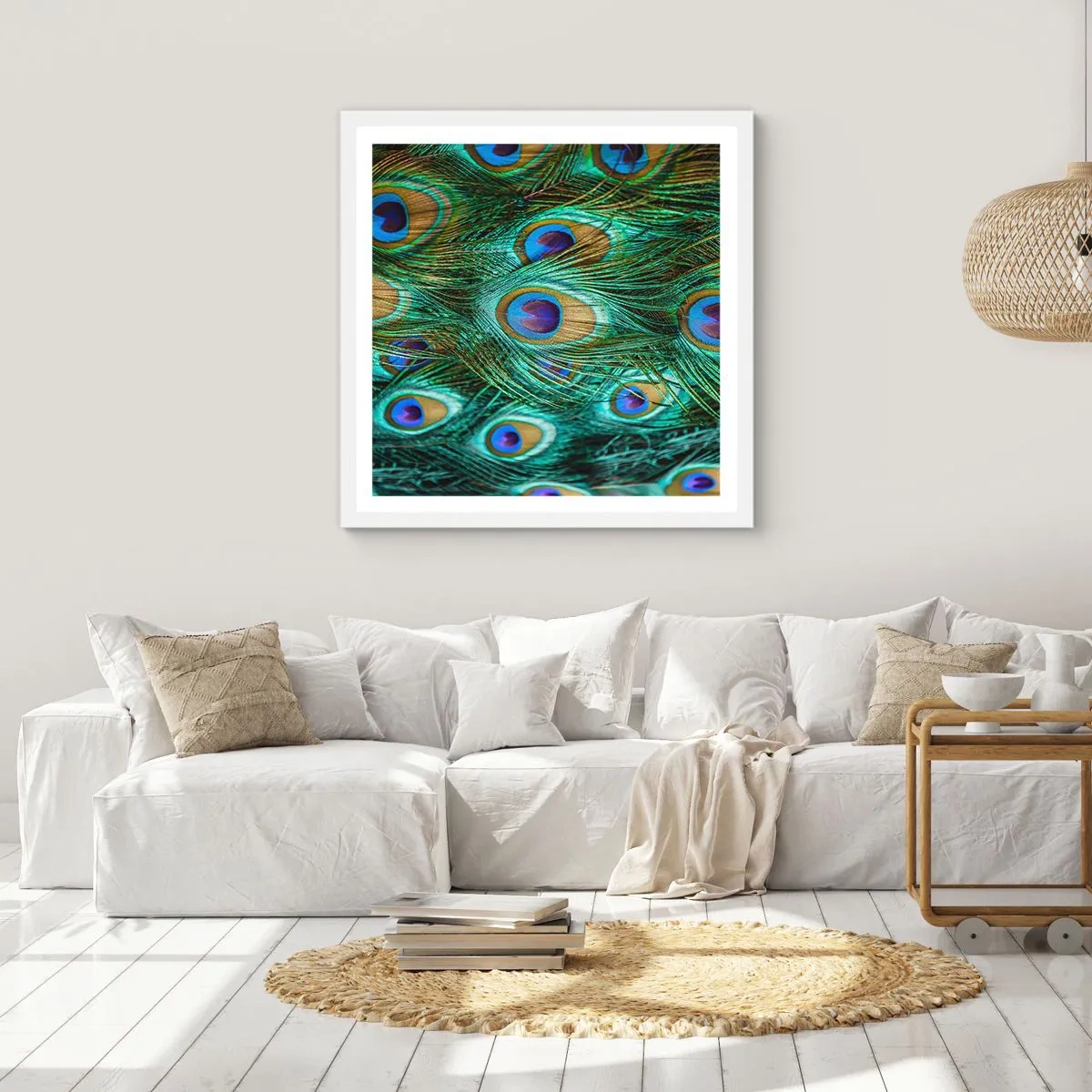 Poster in een witte lijst - Een pauwenooglook - 40x40 cm