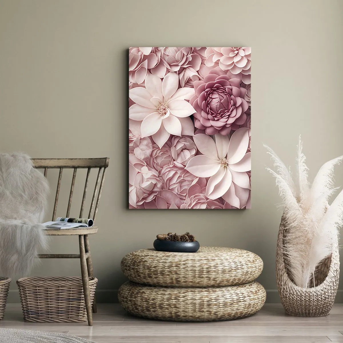 Schilderen op canvas - In roze bloemblaadjes - 50x70 cm