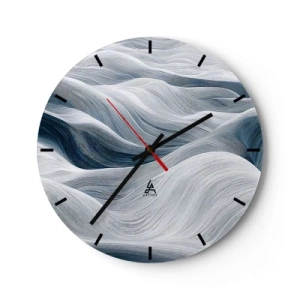 Wandklok - Klok - Grafische, golvende lijnen in wit- en blauwtinten - 30x30cm - Witte en blauwe golven - Moderne wanddecoratie voor woonkamer, keuken en slaapkamer ARTTOR
